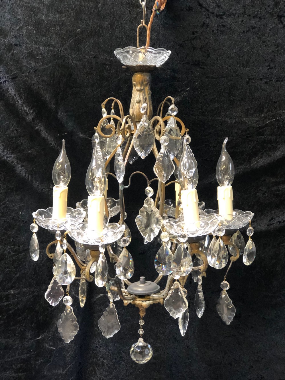 A Six Light French Cage Antique Chandelier