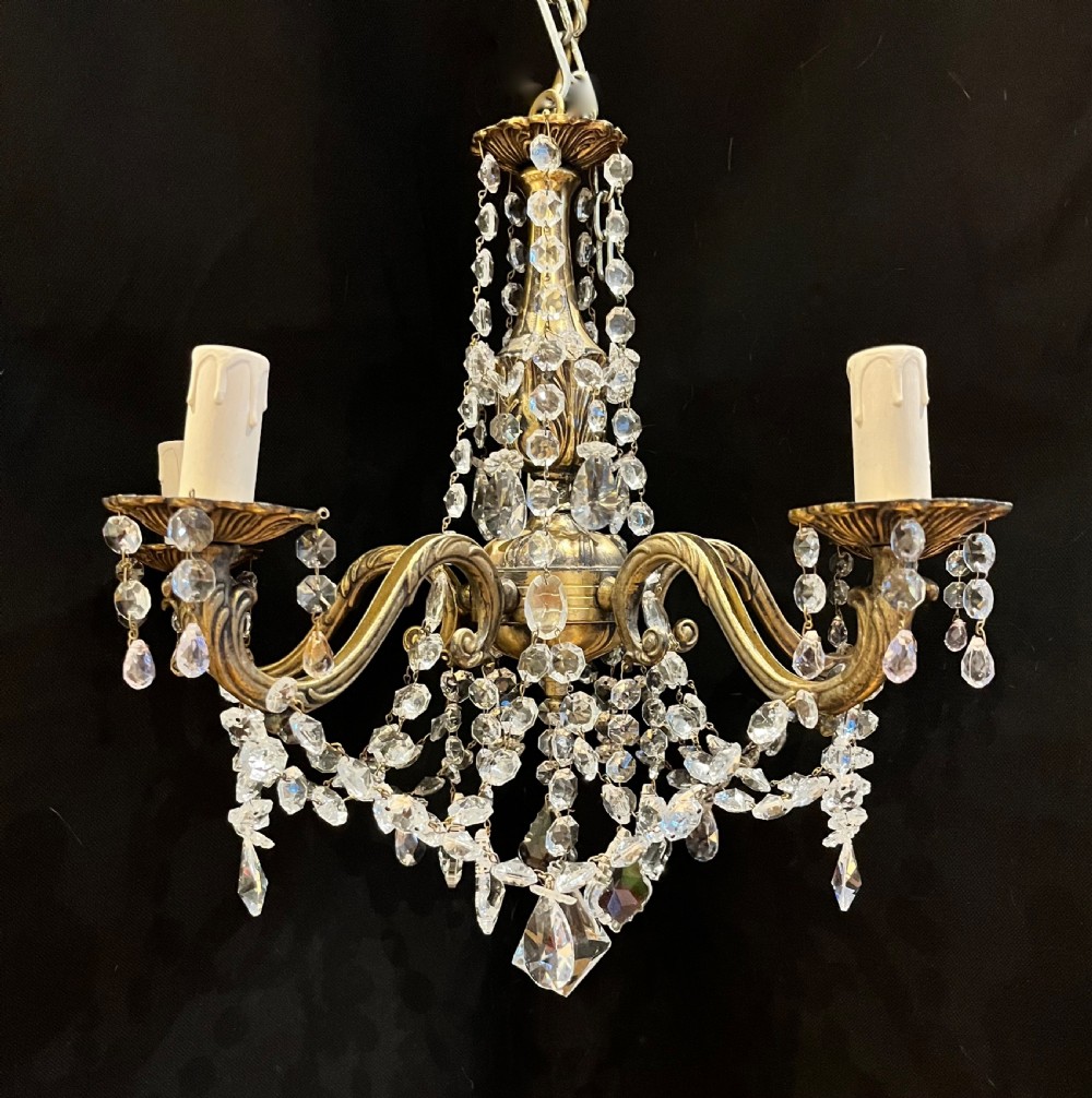A Five Arm Italian Brass and Crystal Antique
