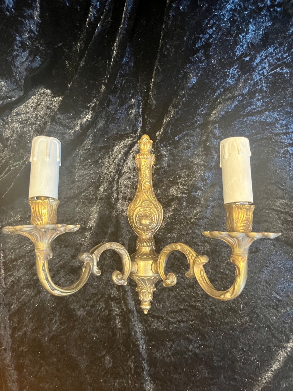 A Pair Of Twin Light Antique French Brass Wall Lights. View VI