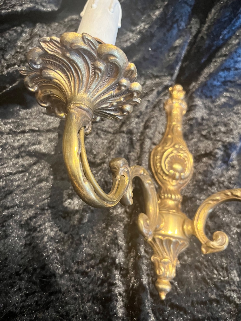A Pair Of Twin Light Antique French Brass Wall Lights. View X