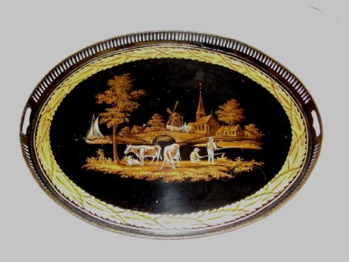 Regency Decorated Tole Oval Tray. Circa 1820