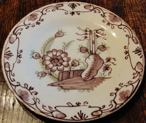 Georgian Manganese Decorated Delft Plate. Circa 1780