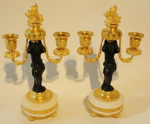Pair Gilt, Bronze and Marble Candelebra. Circa 1920