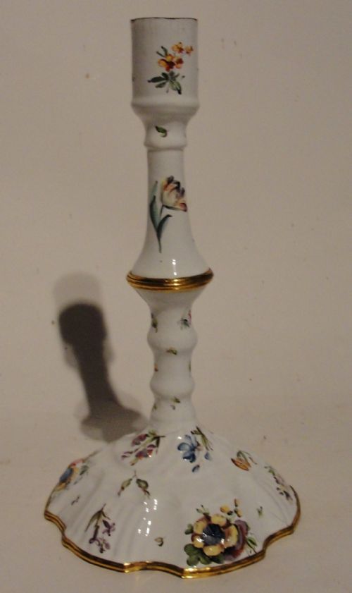 Georgian Battersea Enamel Candlestick. Circa 1775