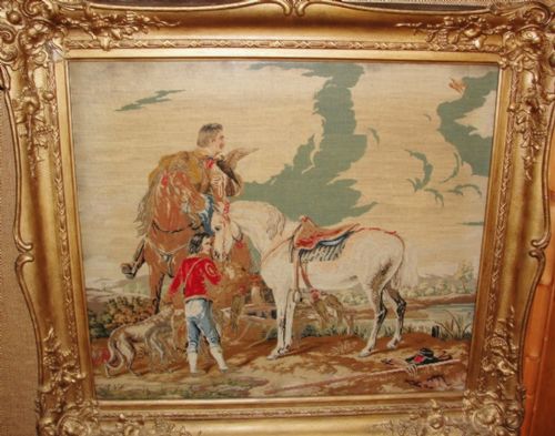 Victorian Petit Point Needlework Picture. Circa 1860