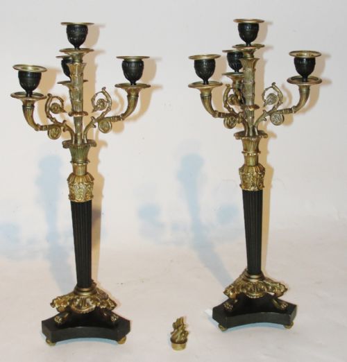 Pair Empire Bronze and Burnish Brass Candelabra. Circa 1860