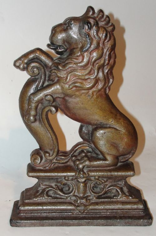 Victorian Iron Rampant Lion Door Stop. Circa 1860