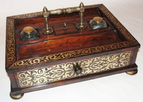Regency Rosewood and Brass Inlaid Inkstand Circa 1815