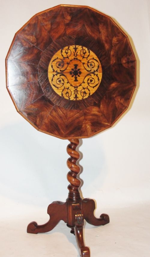 Victorian Walnut and Inlaid Tripod Table. Circa 1860