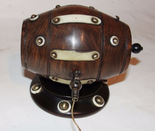 Victorian Lignum Barrel Shaped String Box. Circa 1870