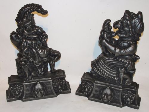Pair Victorian Cast Iron Punch & Judy Door Stops. Circa 1870