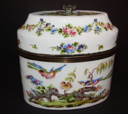 Georgian Bilston Enamel Oval Tea Caddy. Circa 1775