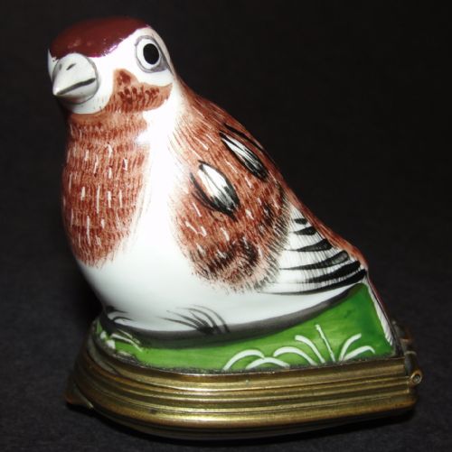 Georgian Bilston Enamel Bird Patch Box. Circa 1775