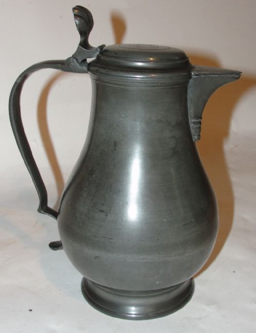 Dutch Pewter Lidded Flagon. Circa 1780