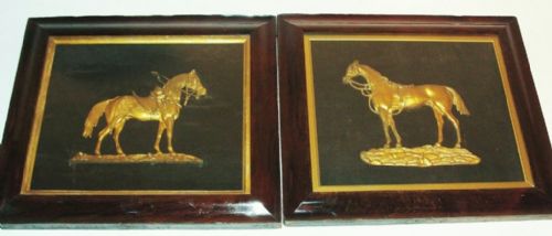 Pair Regency Bas Relief Gilded Horses, Rosewood Frames. Circa 1830