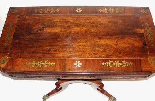 Regency Rosewood Brass Inlaid Card Table. Circa 1820