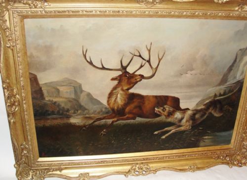 Victorian Oil Painting of Stag. Dated 1880