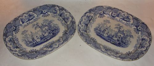 Pair Victorian Blue and White Ashets. Circa 1840