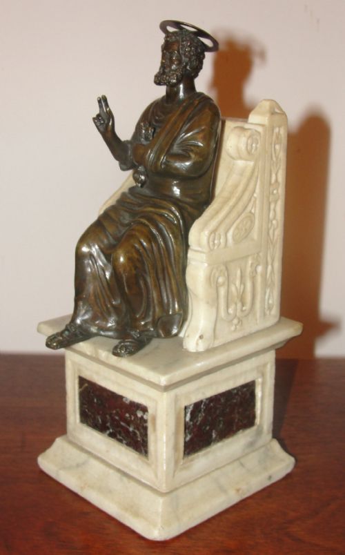 Grand Tour Bronze & Marble Sculpture St. Peter. Circa 1820