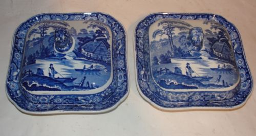 Two Blue and White Wild Rose Pattern Tureens. Circa 1840