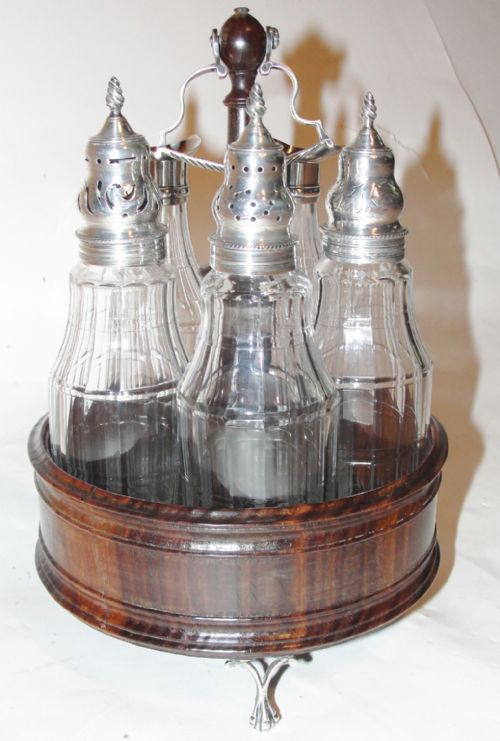 Regency Gonzalis Alves Cruet Stand. Silver Mounted Bottles. Circa 1810