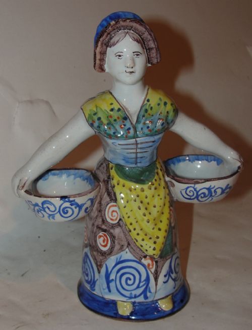 French Faience Double Sided Lady Salt Cellar. Circa 1820