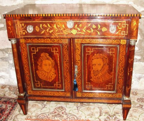 Dutch Empire Marquetry on Mahogany Side Cabinet. Circa 1810
