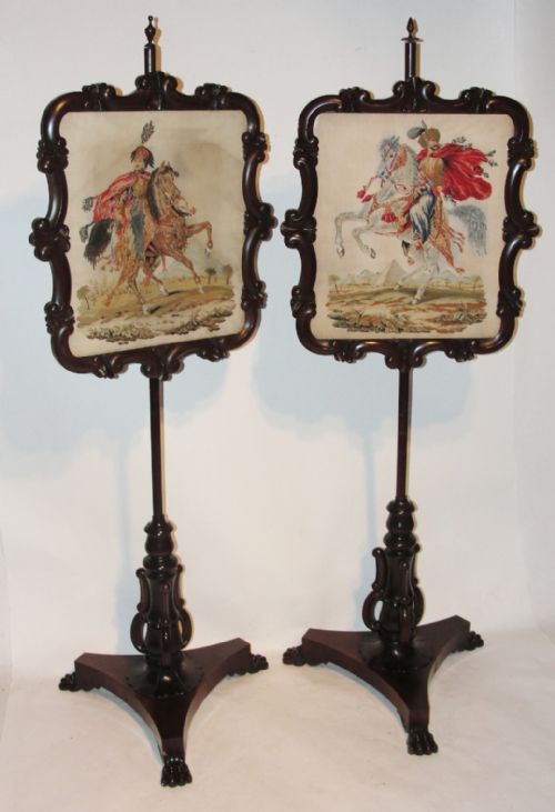 Pair Scottish Regency Rosewood Pole Screens. Circa 1830