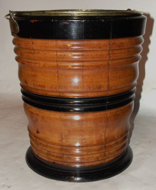 Dutch Coopered and Turned Fruitwood Bucket. Circa 1800
