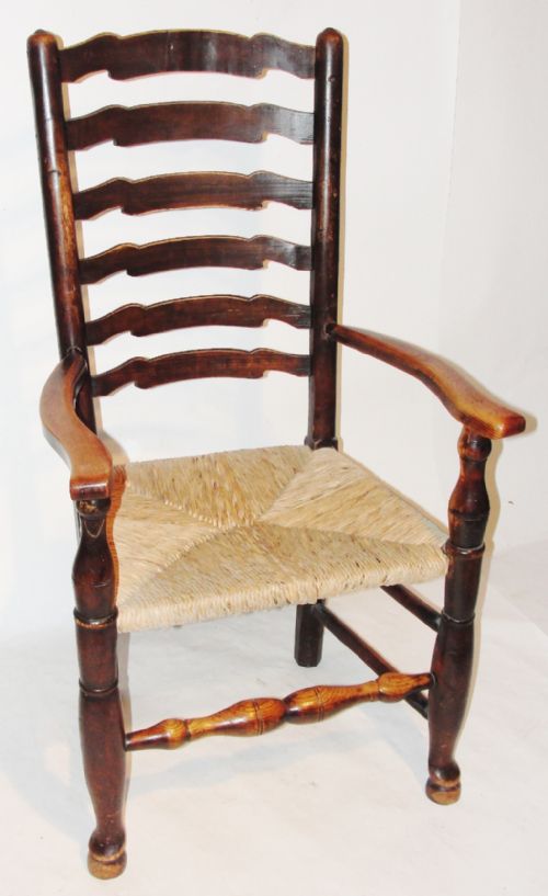 Georgian Elm and Fruitwood Ladder Back Armchair  Circa 1820