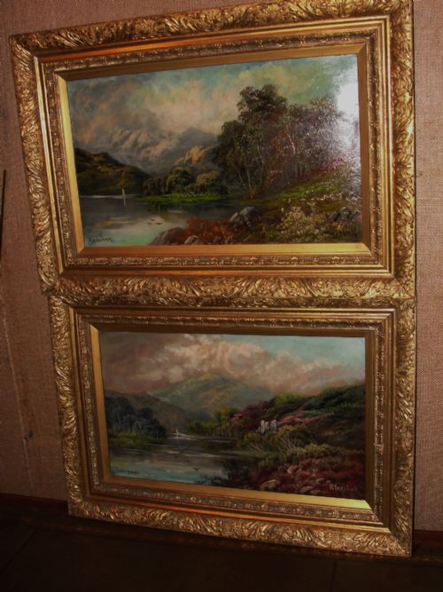 Pair Scottish Victorian Oils on Board. Loch Scenes. Circa 1890