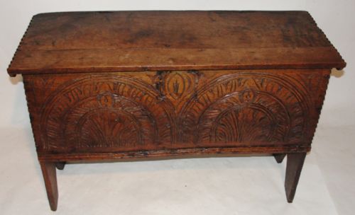 Early Oak Carved Gun Chest. Circa 1670