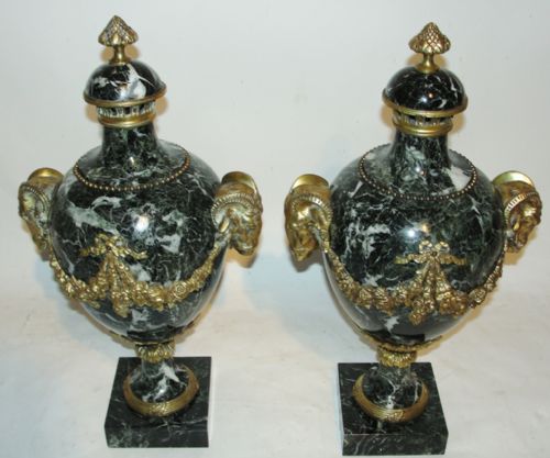 Pair Green Marble and Ormolu Mounted Cassoulets. Circa 1870