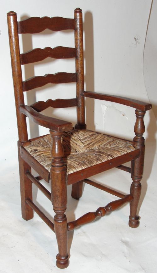 Victorian Miniature Rush Seat Elbow Chair. Circa 1860