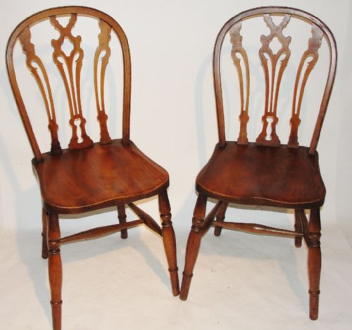 Pair Victorian Beech Windsor Chairs. Circa 1880