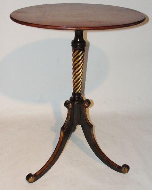 Regency Simulated Rosewood & Gilt Tripod Table with Mahogany Top. Circa 1810
