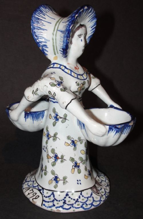 Dutch Delft Double Sided Salt Cellar Figure. Date 1792
