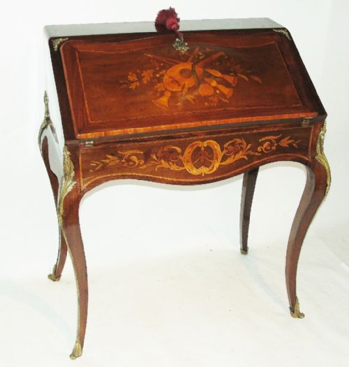 French Inlaid Rosewood Bureau De Dame Dated 1868