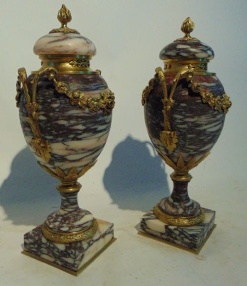 Pair Victorian Marble & Ormolu Cassoulets. Circa 1860