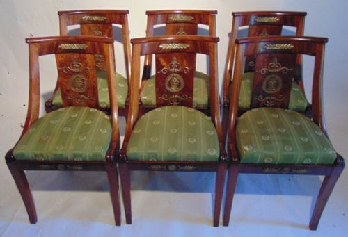 Set 6 French Empire Dining Chairs. Circa 1860