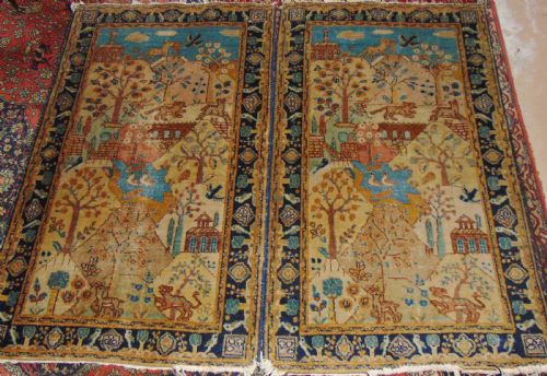 Pair Antique Persian Tabriz Picture Rugs. Circa 1920