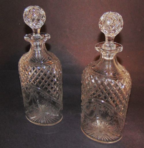 Pair Victorian Cut Glass Decanters. Circa 1850
