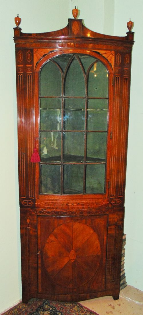 Sheraton Mahogany & Inlaid Standing Corner Cabinet Circa 1790