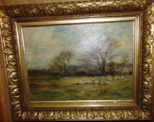 Edwardian Oil Sheep Grazing by J.c.gray. Circa 1910