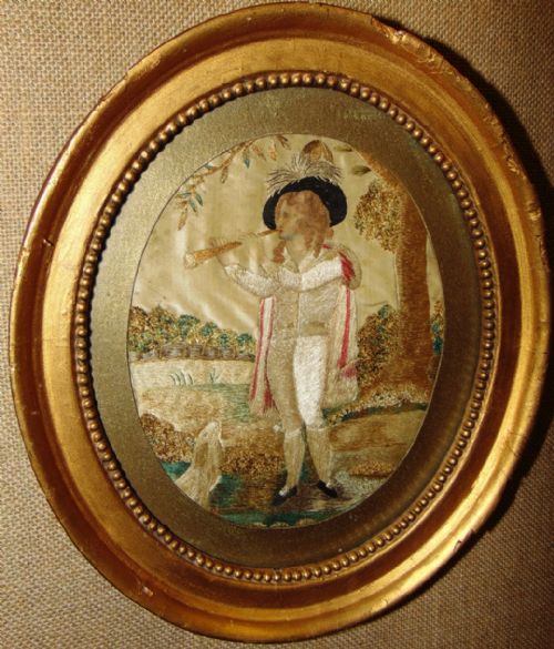 Georgian Oval Silkwork Picture. Circa 1820