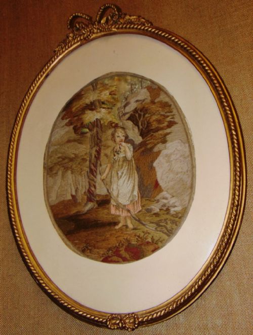Georgian Oval Silkwork Picture. Circa 1820