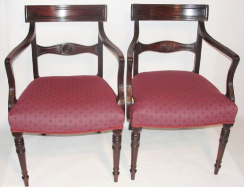 Pair Georgian Mahogany Arm Chairs Circa 1820