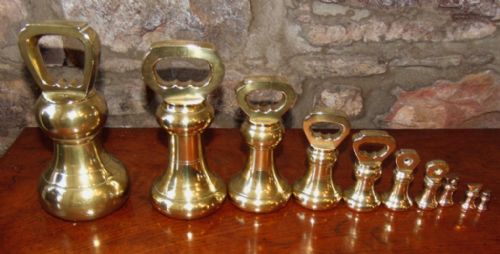 Set 10 Victorian Brass Weights 14lb - 1/2 Oz. Circa 1860
