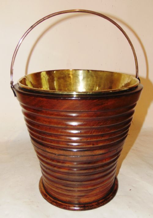 Dutch Turned Mahogany Ribbed Bucket. Circa 1790