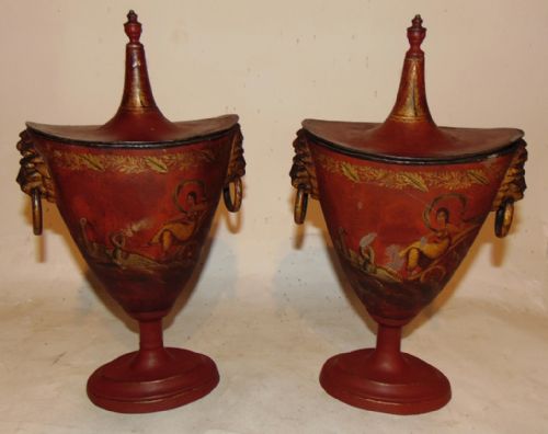 Pair Regency Tole Chestnut Urns. Circa 1810